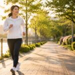 Japanese walking, a person doing brisk interval walking in a park
