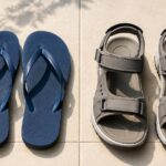 are flip flops bad for your feet, simple flip flops beside a more supportive sandal