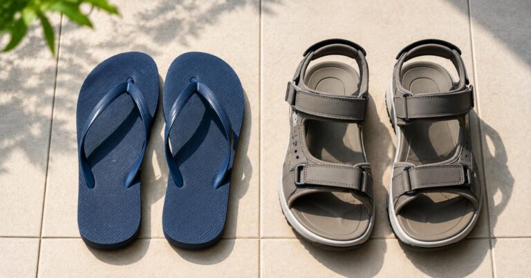 are flip flops bad for your feet, simple flip flops beside a more supportive sandal