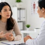 cancer in young people, a young adult discussing health concerns with a doctor