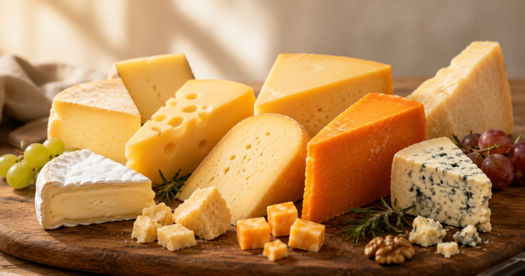 cheese color comparison, white, yellow, and orange cheese wedges side by side