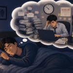 dreaming about work, a tired person asleep at a desk