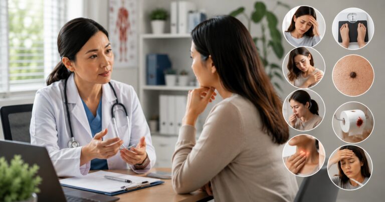 Early warning signs of cancer, a person talking with a doctor about symptoms