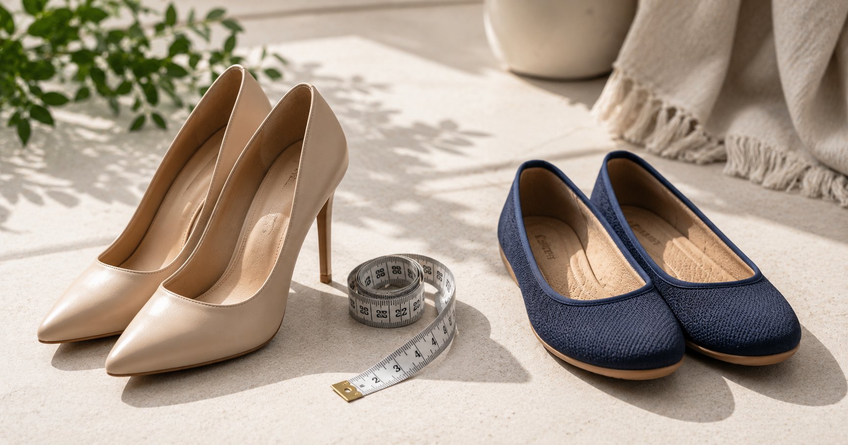 high heels and foot health, elegant heels beside supportive flat shoes