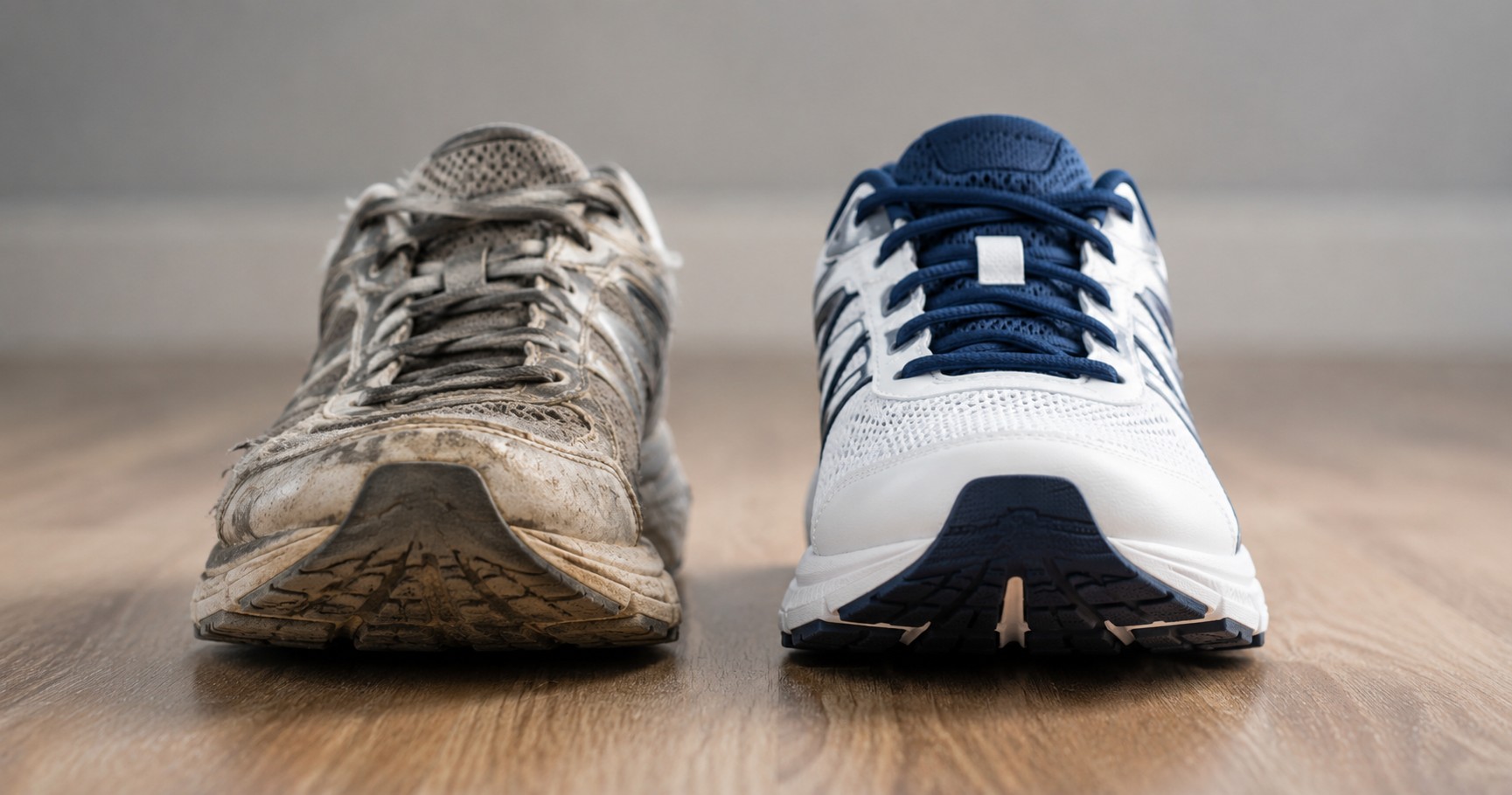 how often to replace your shoes, a worn old sneaker beside a new one