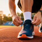 right shoe size for sports, an athlete trying on properly fitted running shoes