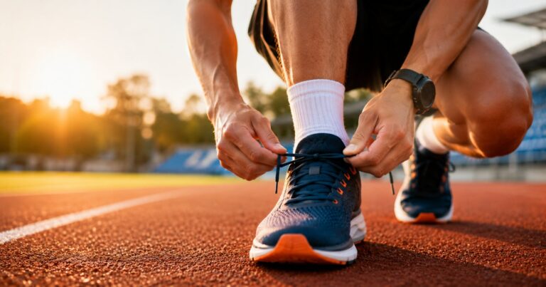 right shoe size for sports, an athlete trying on properly fitted running shoes