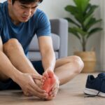 signs your shoes are hurting your feet, a person rubbing a sore foot after removing a shoe