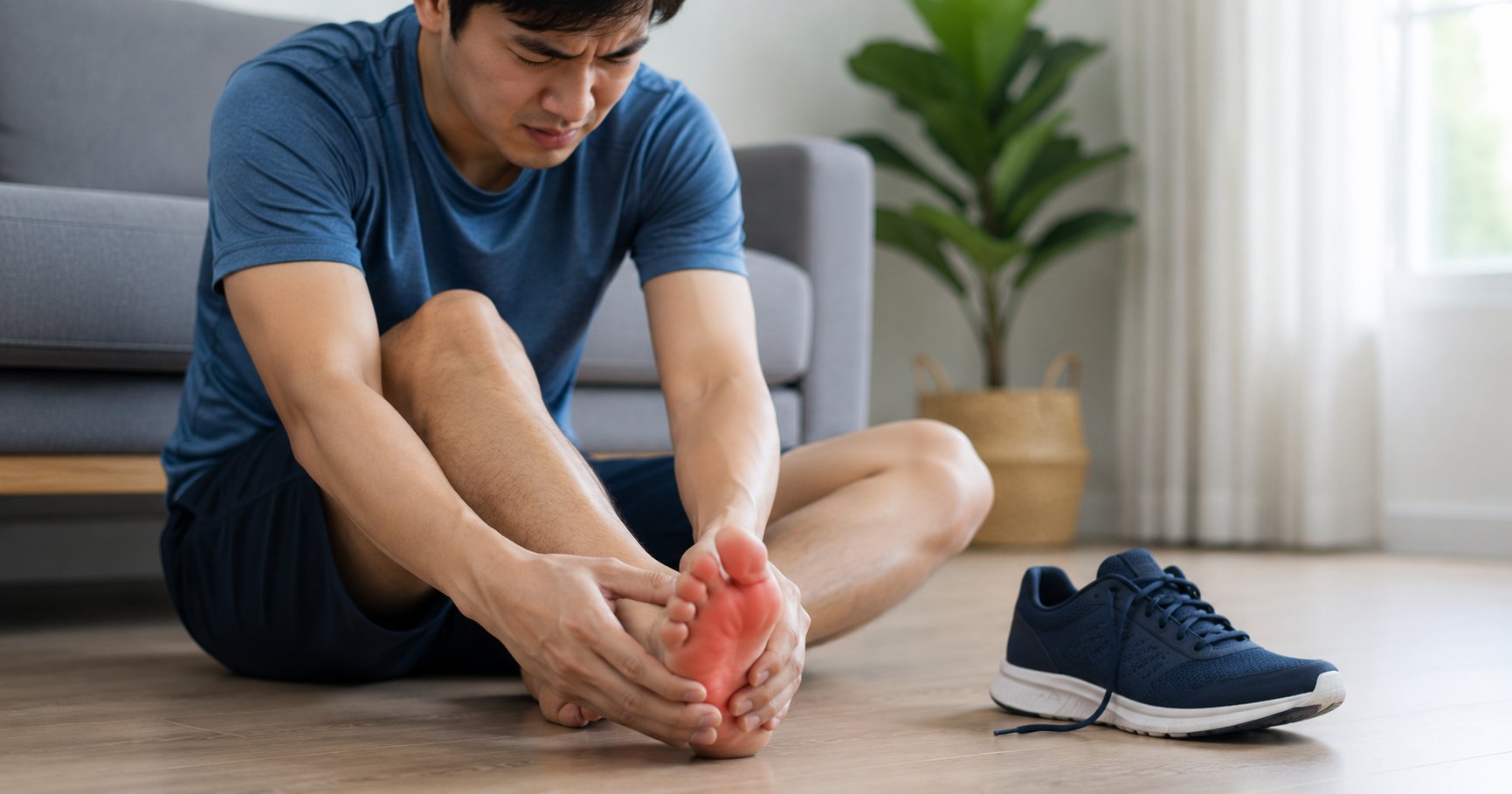 signs your shoes are hurting your feet, a person rubbing a sore foot after removing a shoe