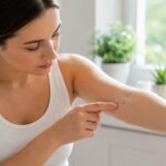 skin cancer warning signs, a person checking a mole on their arm