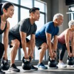 Strength training, a person of mid age lifting a dumbbell with good form