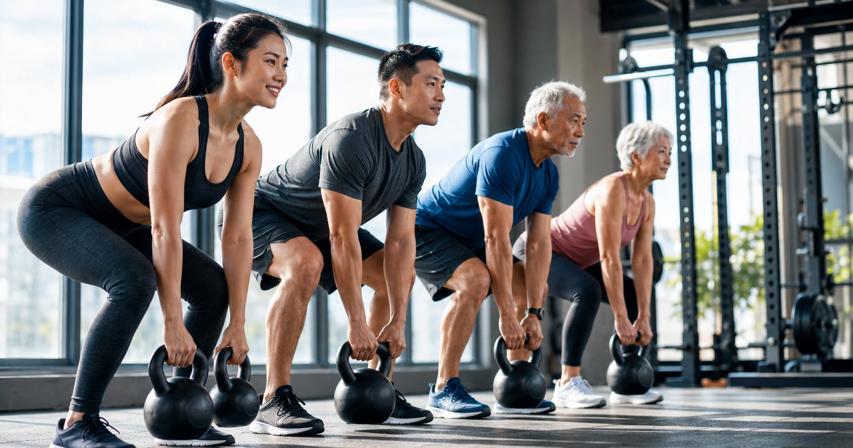 Strength training, a person of mid age lifting a dumbbell with good form