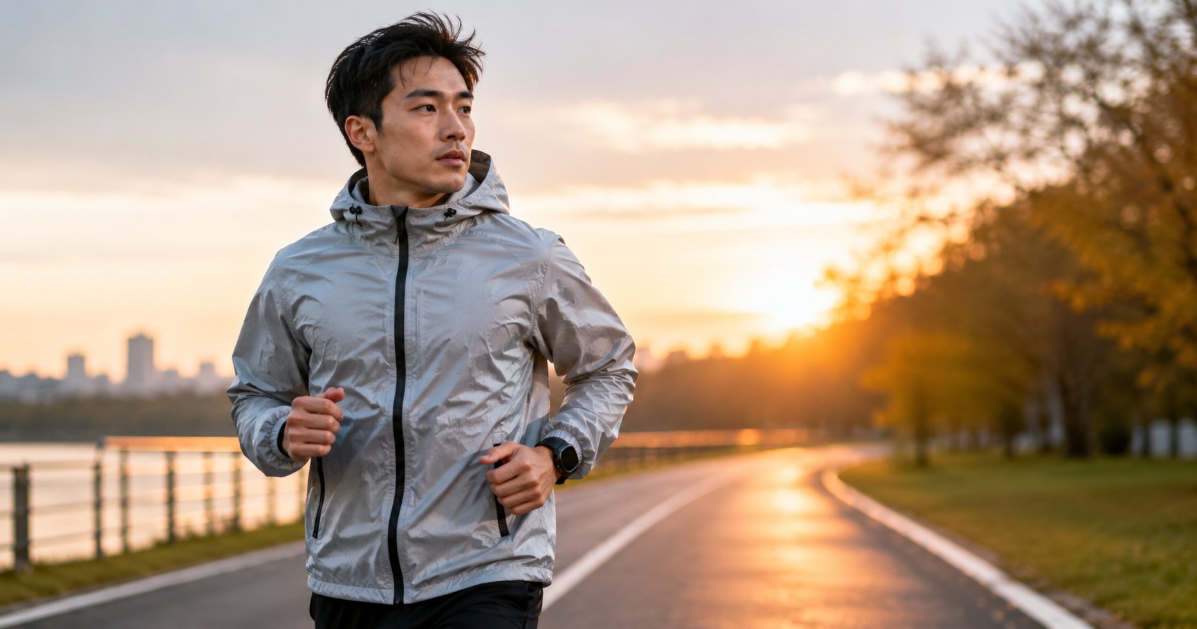 wearing a jacket while jogging, a runner in a lightweight jacket on a cool morning
