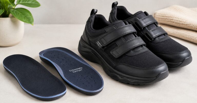 diabetic shoes, a pair of extra-depth therapeutic shoes with removable insoles