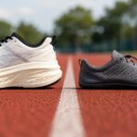 maximalist vs minimalist shoes, a thick cushioned running shoe beside a thin minimalist one
