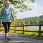 walking shoes for seniors, an older adult walking confidently in supportive shoes